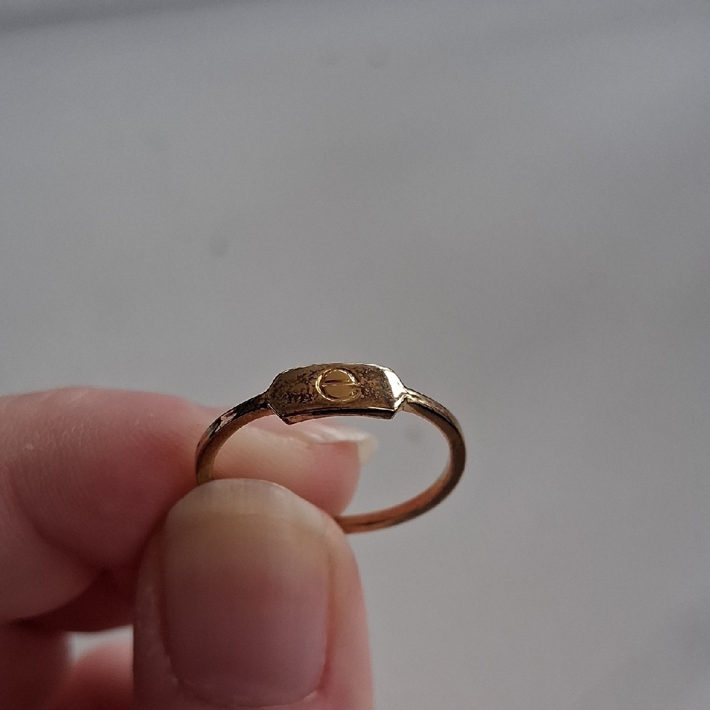 Gold-Tone Signet Ring with Engraved E Accent